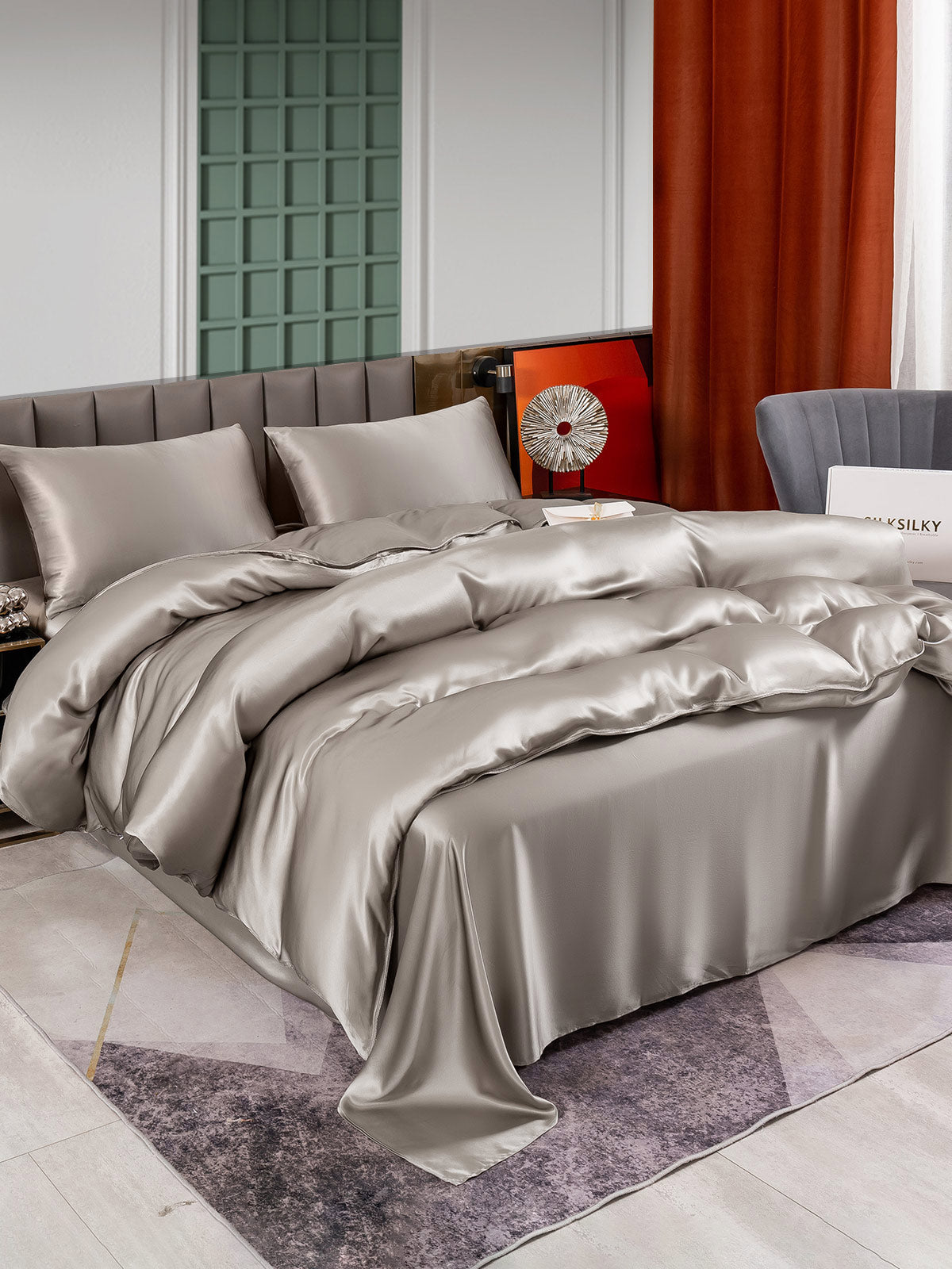 [Grå] SilkSilky-NO 25Momme Bedding Set 003