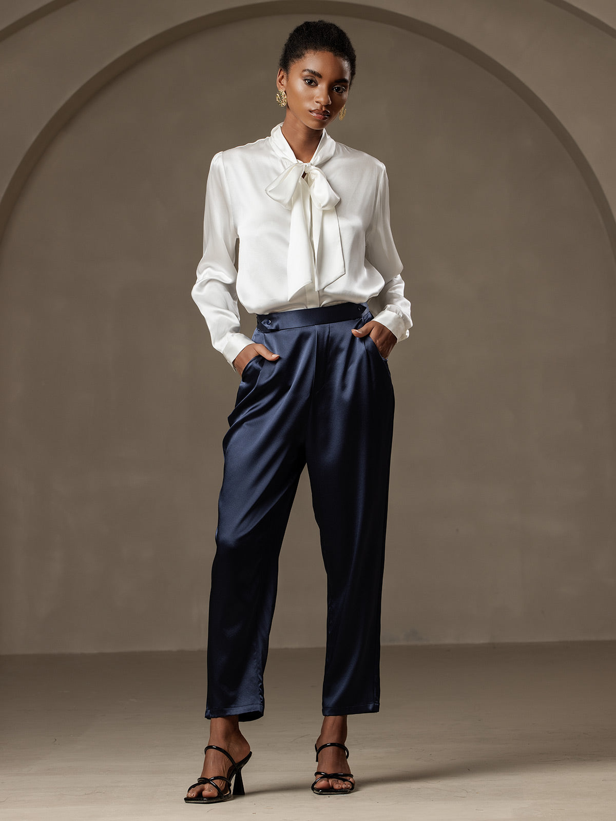 [Mørke blå] SilkSilky-NO 19Momme Silke Womens Pants 001