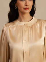 [Champagne] SilkSilky-NO 19Momme Long Sleeve Round Neck Bluse 005