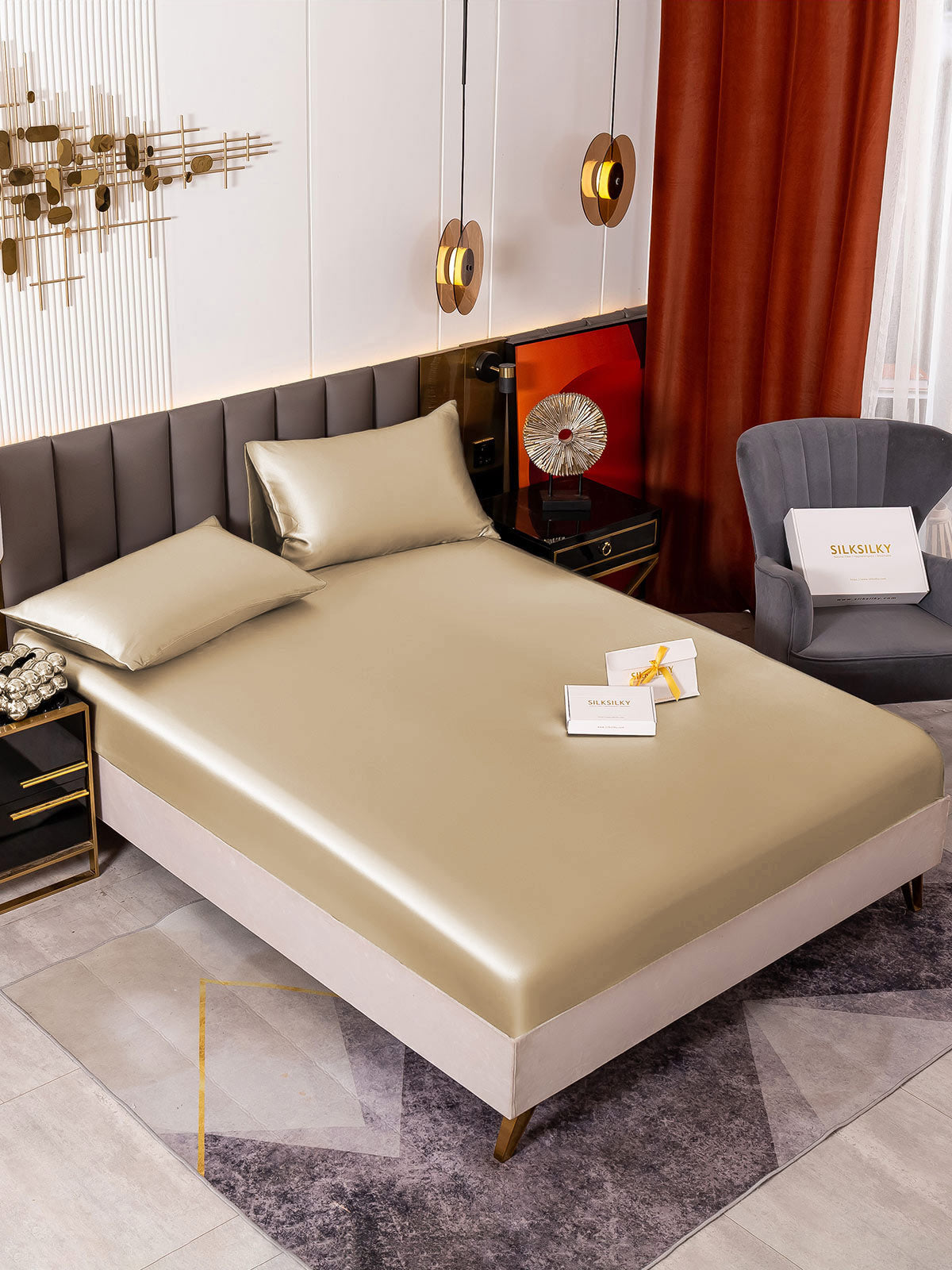 [Beige] SilkSilky-NO 19Momme Bedding Set 001