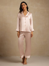 [Rosa] SilkSilky-NO Long Sleeve Lapel Collar Pyjamas for Kvinner 007