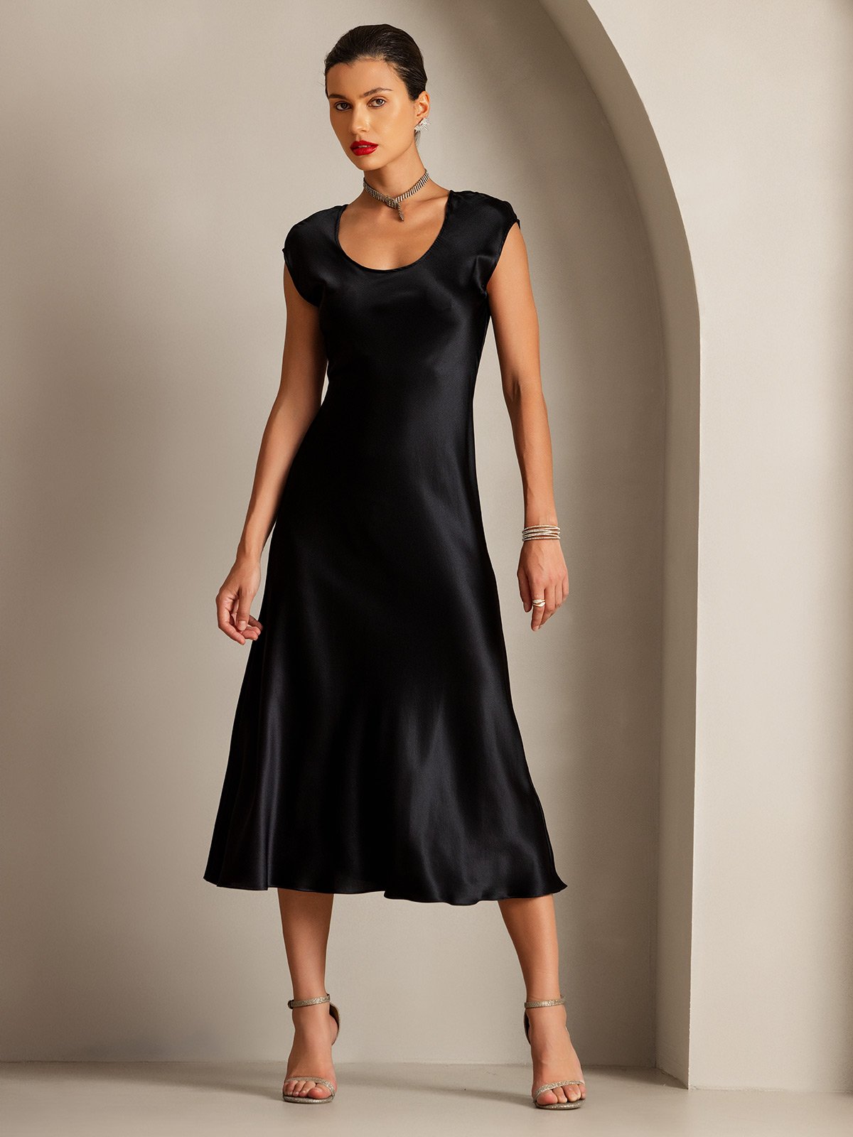 [Svart] SilkSilky-NO 19Momme Silke Dress 006