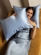 [Mørkeblå+LyseBlå] SilkSilky-NO 22Momme Pillowcase 004