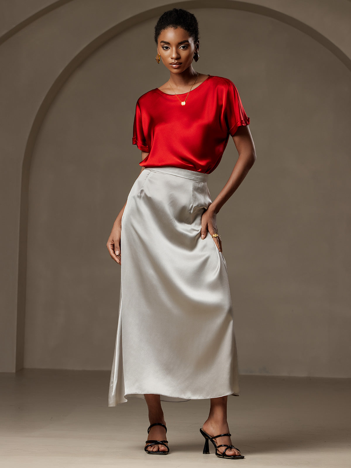 [Vin] SilkSilky-NO 19Momme Silke Womens T-Shirt 006