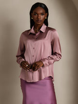 [Blek Mauve] SilkSilky-NO Long Sleeve Lapel Collar Skjorte for Kvinner 005
