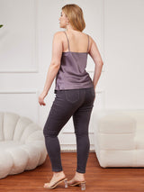 [Lilla Grå] SilkSilky-NO Spaghetti Stropp V Hals Plus Size Camisoles 002
