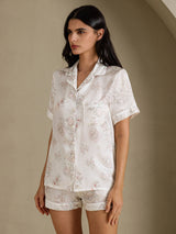 [Kremblomster] SilkSilky-NO Short Sleeve Notch Collar Pyjamas for Kvinner 003