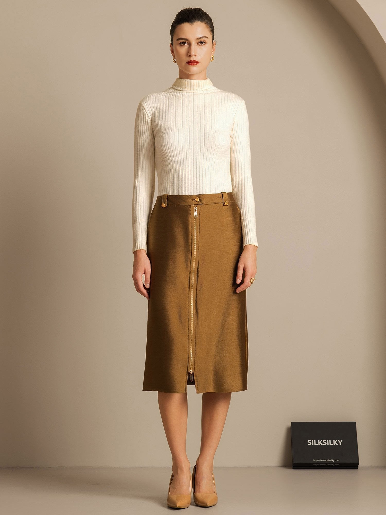 [Bronse] SilkSilky-NO 32Momme Silk-Wool Blend Skirt 006,
