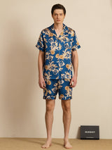 [Navy Drage] SilkSilky-NO Short Sleeve Lapel Collar Pyjamas for menn 003