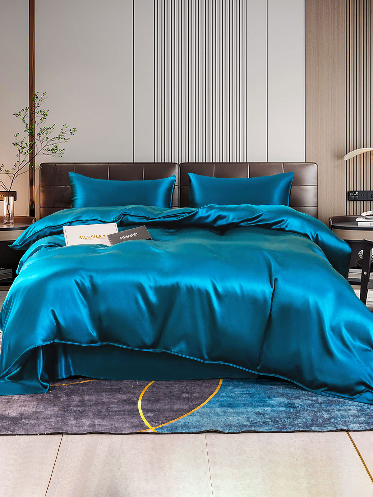[Blågrønn] SilkSilky-NO 22Momme Bedding Set 001