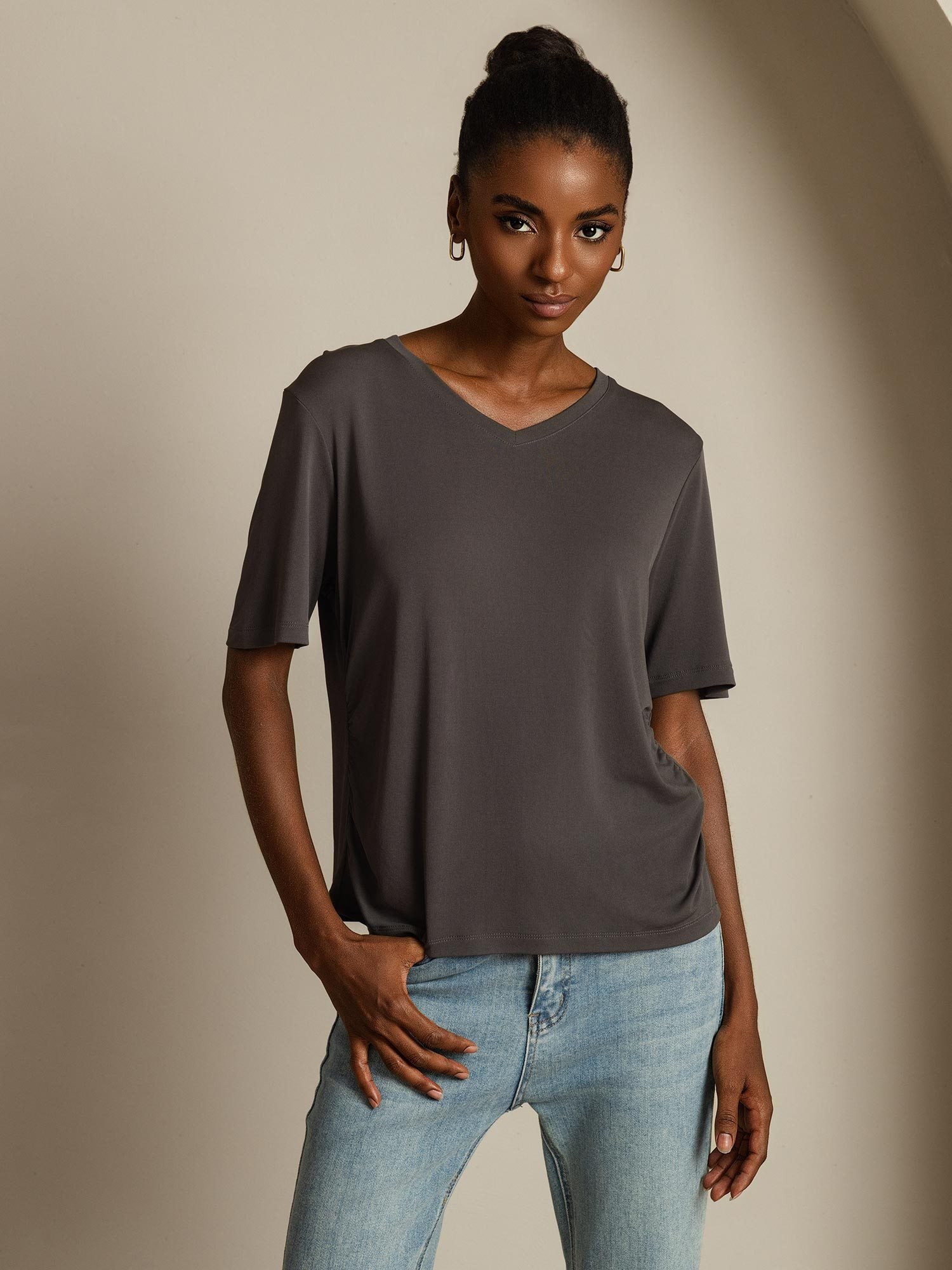 [Grå] SilkSilky-NO Silke Womens T-Shirt 008