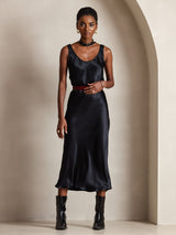 [Svart] SilkSilky-NO Sleeveless Kjole 006