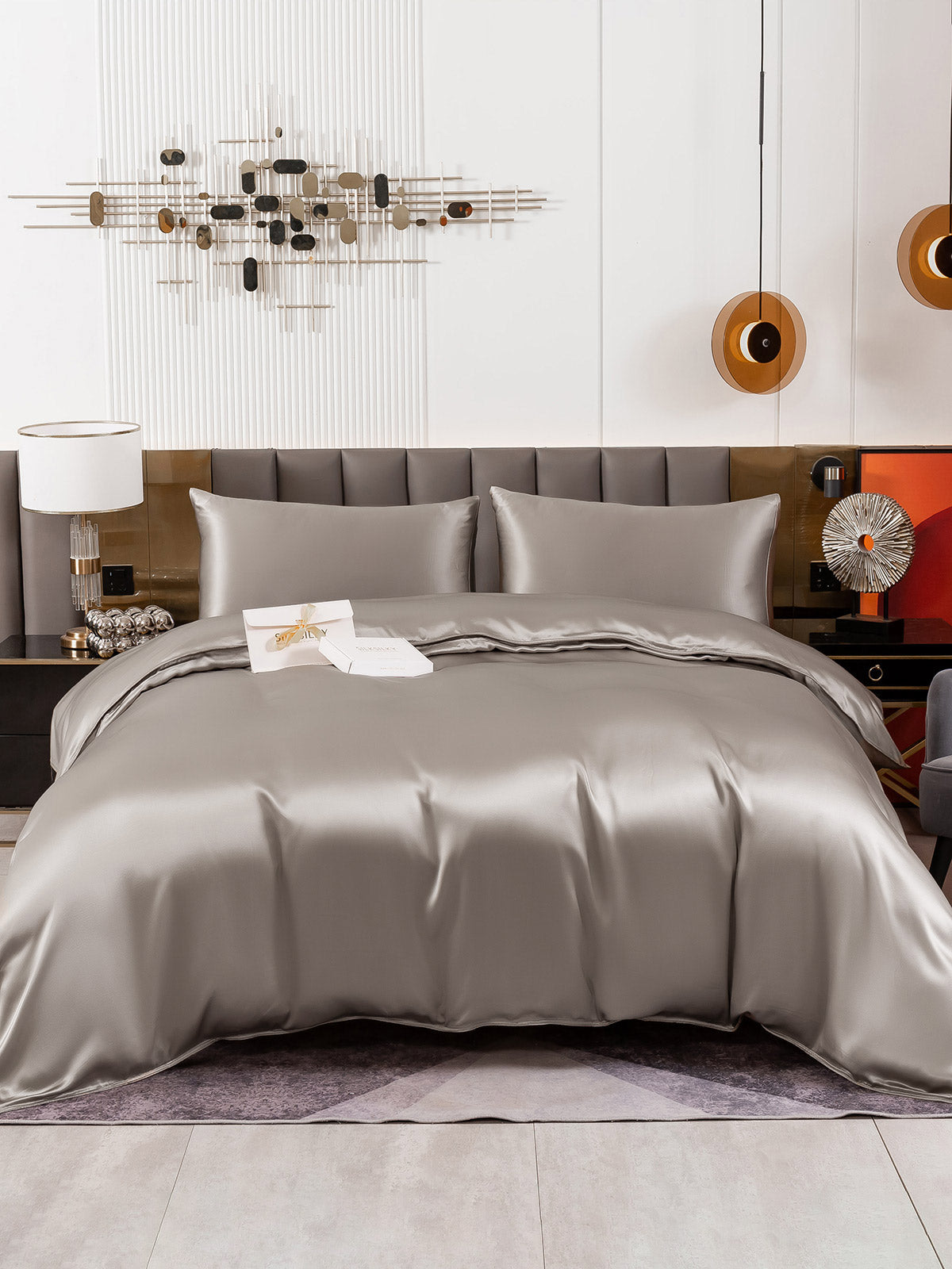[Grå] SilkSilky-NO 19Momme Bedding Set 002