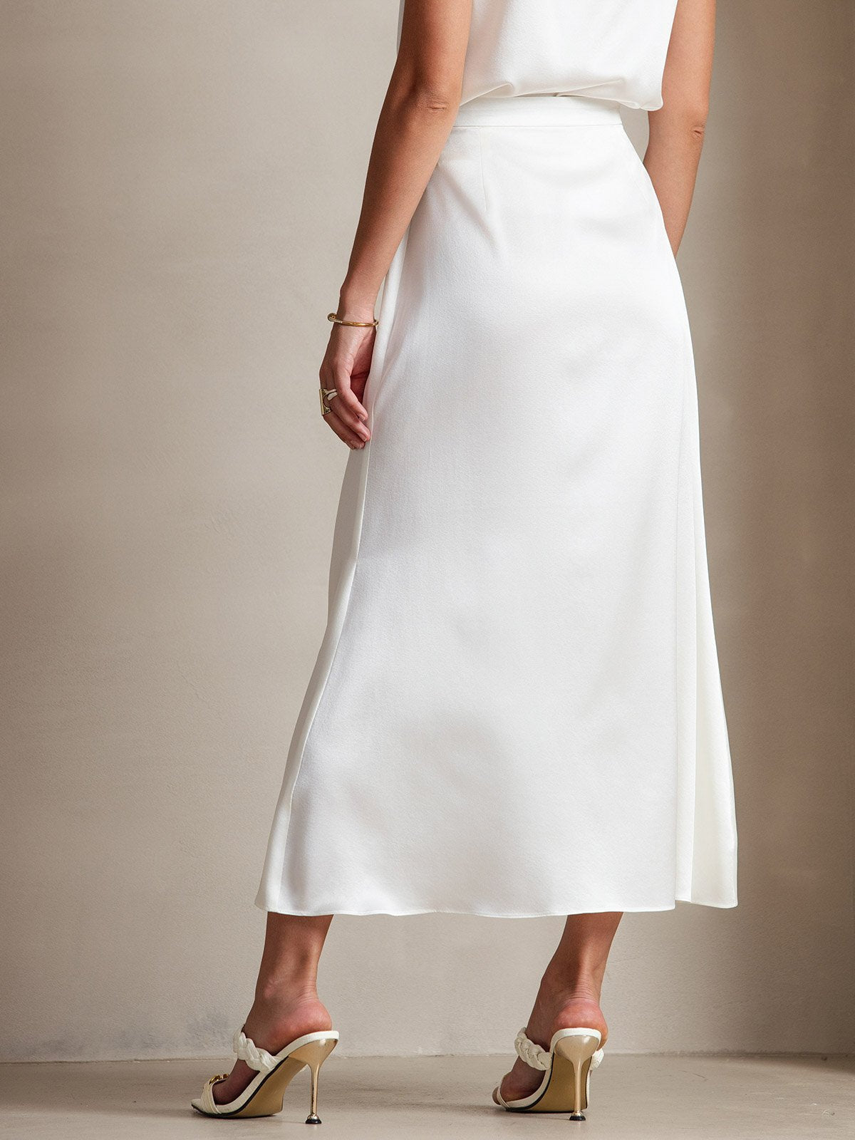 SilkSilky US 19Momme Silk Blend Skirt White 002