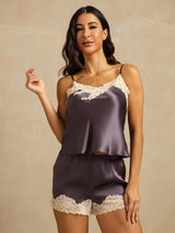 [Lilla Grå] SilkSilky-NO Spaghetti Stropp V Hals Camisole sett 003