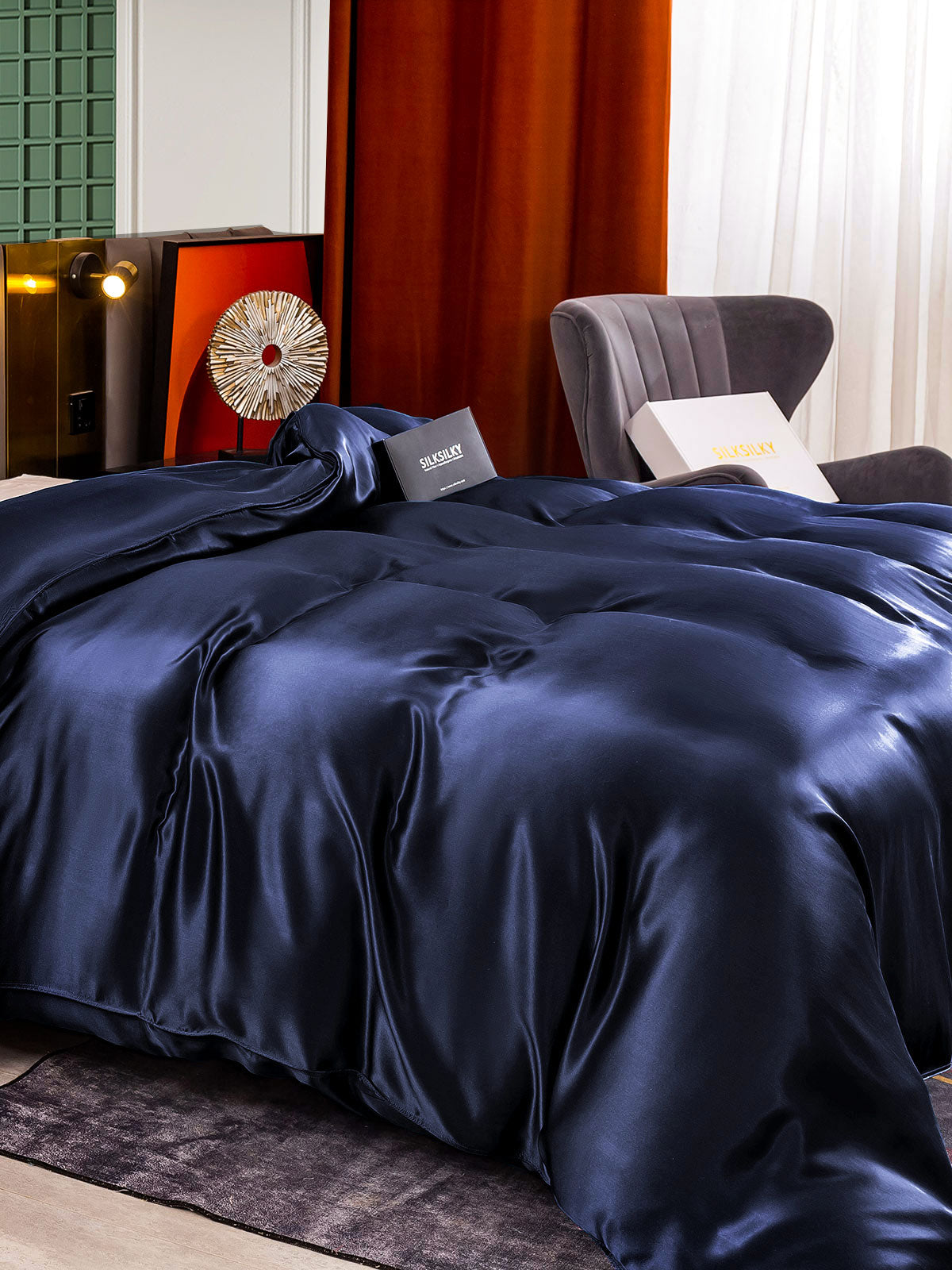 [Mørke blå] SilkSilky-NO 25Momme Duvet Cover 004