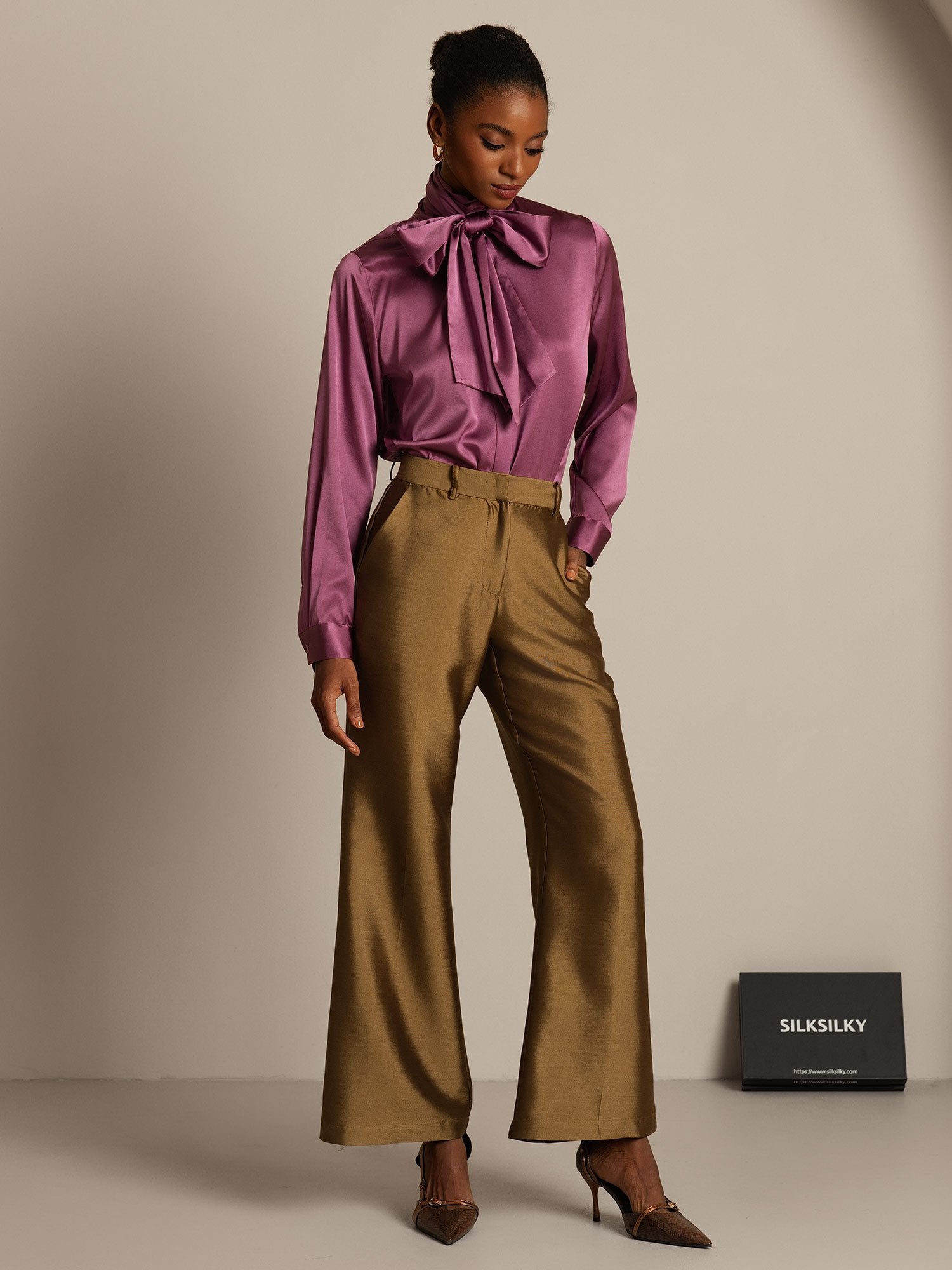 [Bronse] SilkSilky-NO 32Momme Silk-Wool Blend Womens Pants 003,