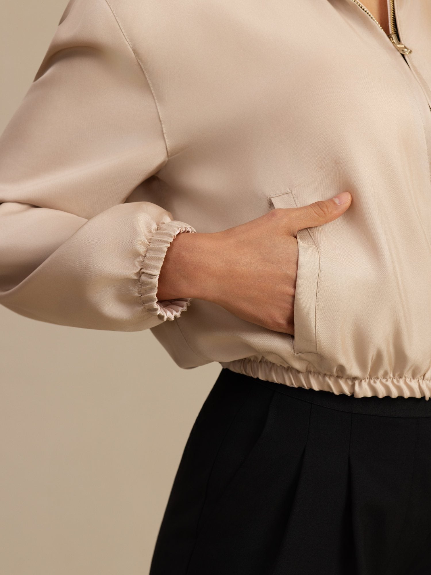 [Tan+Rosa] SilkSilky-NO 18Momme Langermet Ståkrave Yttertøy for Kvinner 006