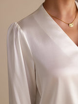 [Hvit] SilkSilky-NO Long Sleeve Wrap Damebluser 004