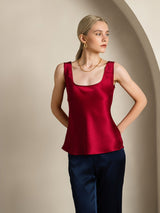 [Vin] SilkSilky-NO 19Momme Ermeløs Dyp Rund Halsutringning Camisole Topp 003