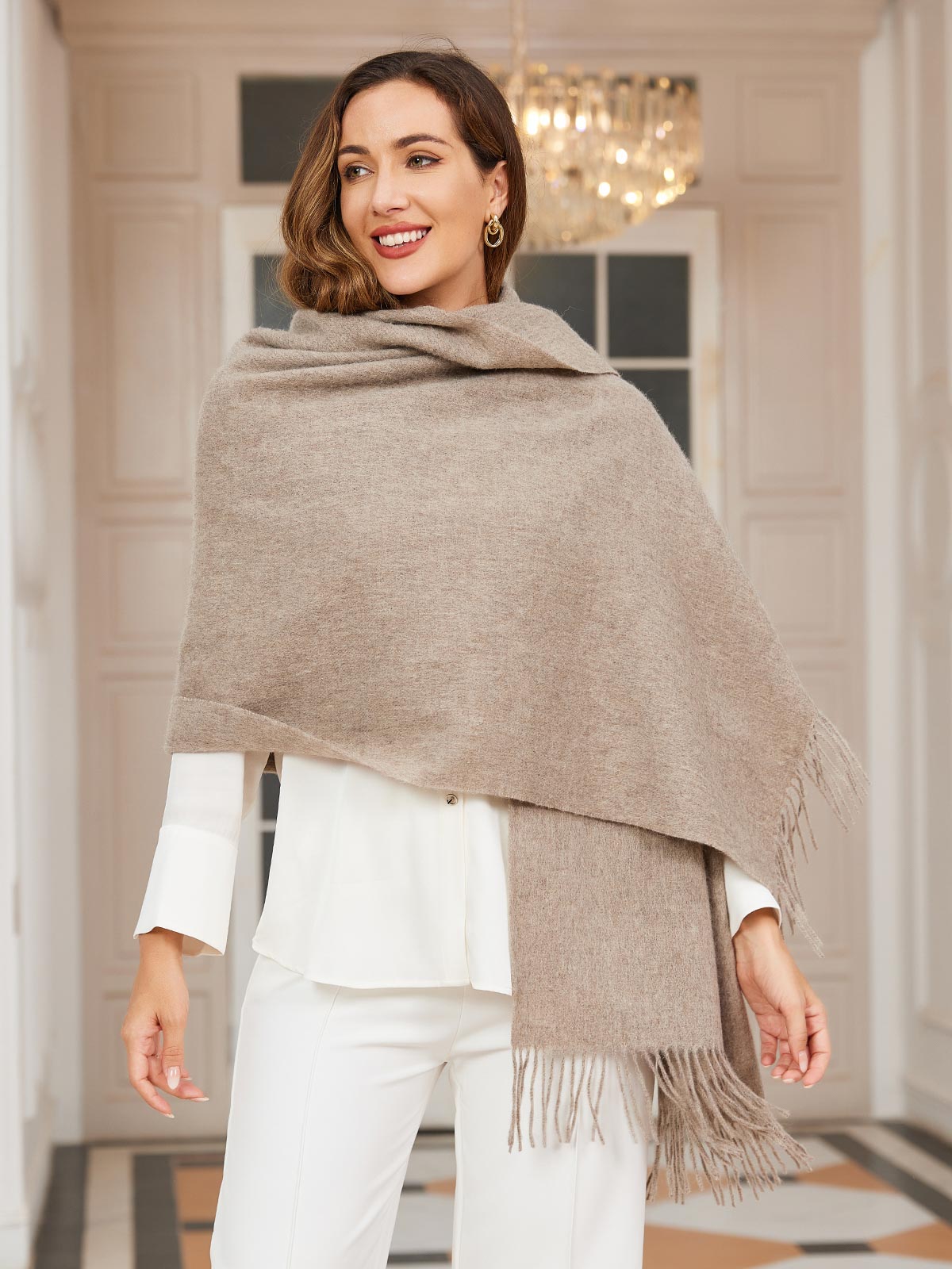 [Mørk Kaki] SilkSilky-NO Ull Scarf 003