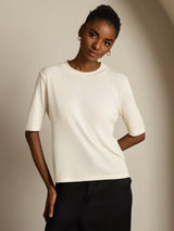[Beige] SilkSilky-NO Halv erme Crew Neck T-skjorte for Kvinner 005