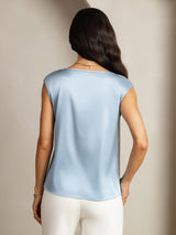 [Gråblå] SilkSilky-NO Cap Sleeve Round Neck T-skjorte for Kvinner 002