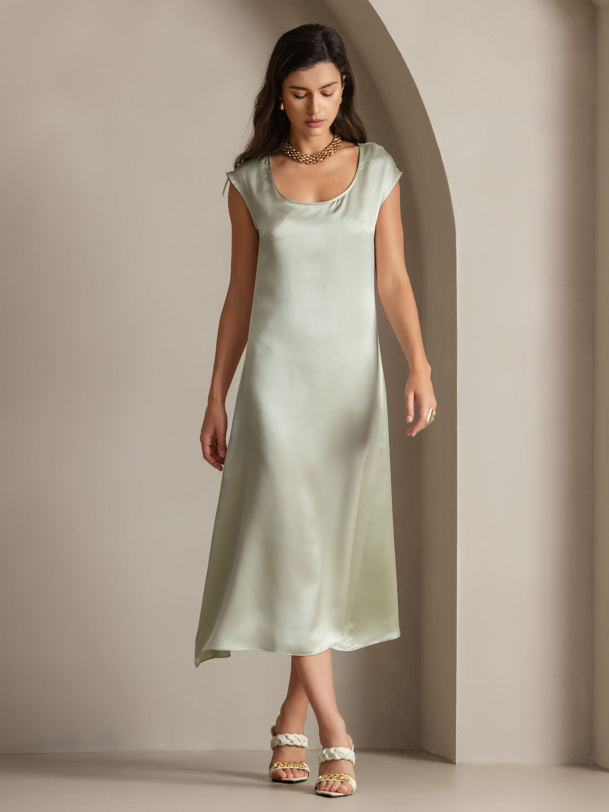 [Lysegrønn] SilkSilky-NO 19Momme Silke Dress 002