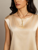 [Champagne] SilkSilky-NO Cap Sleeve Round Neck T-skjorte for Kvinner 005