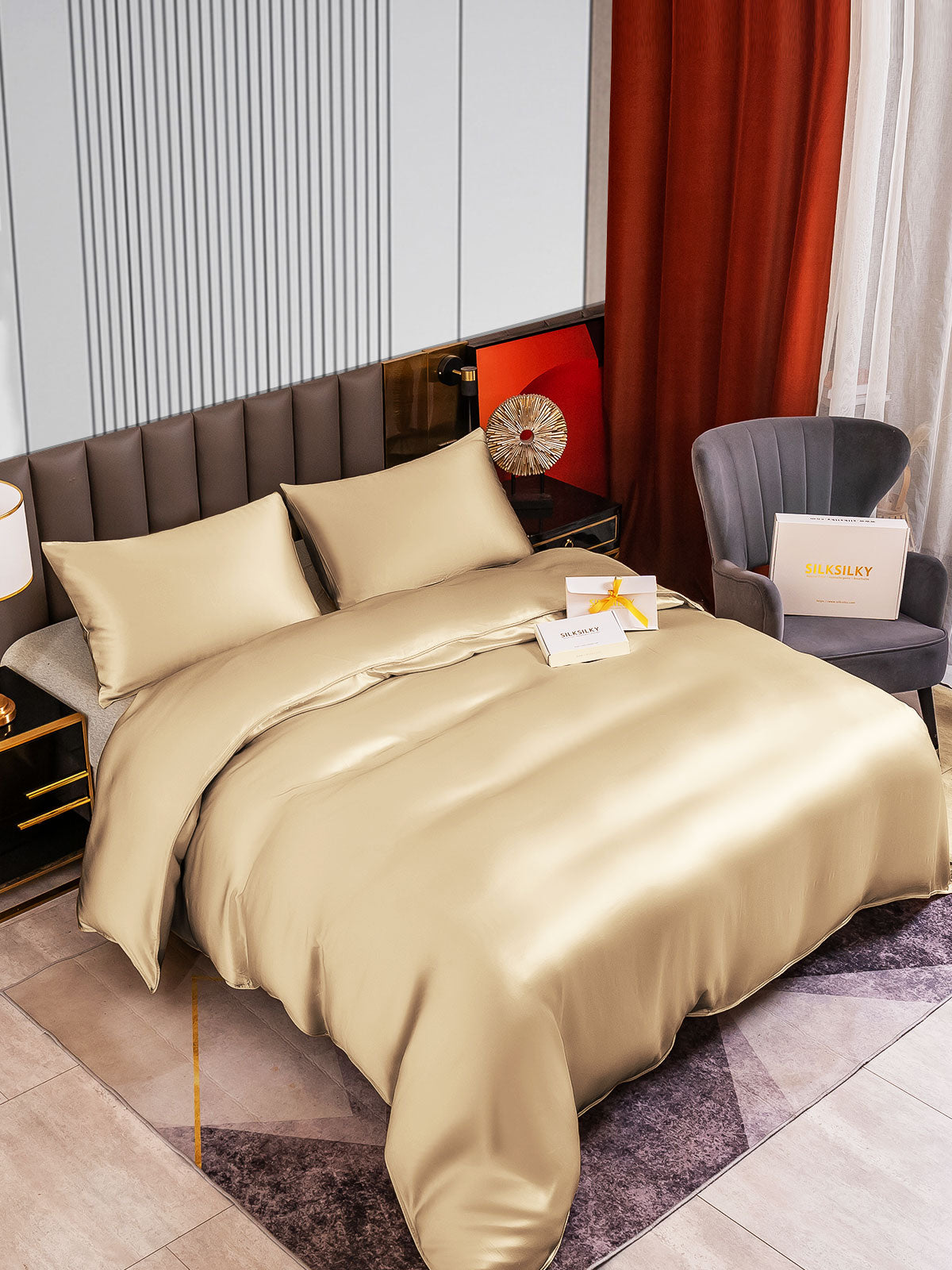 [Beige] SilkSilky-NO 22Momme Bedding Set 002
