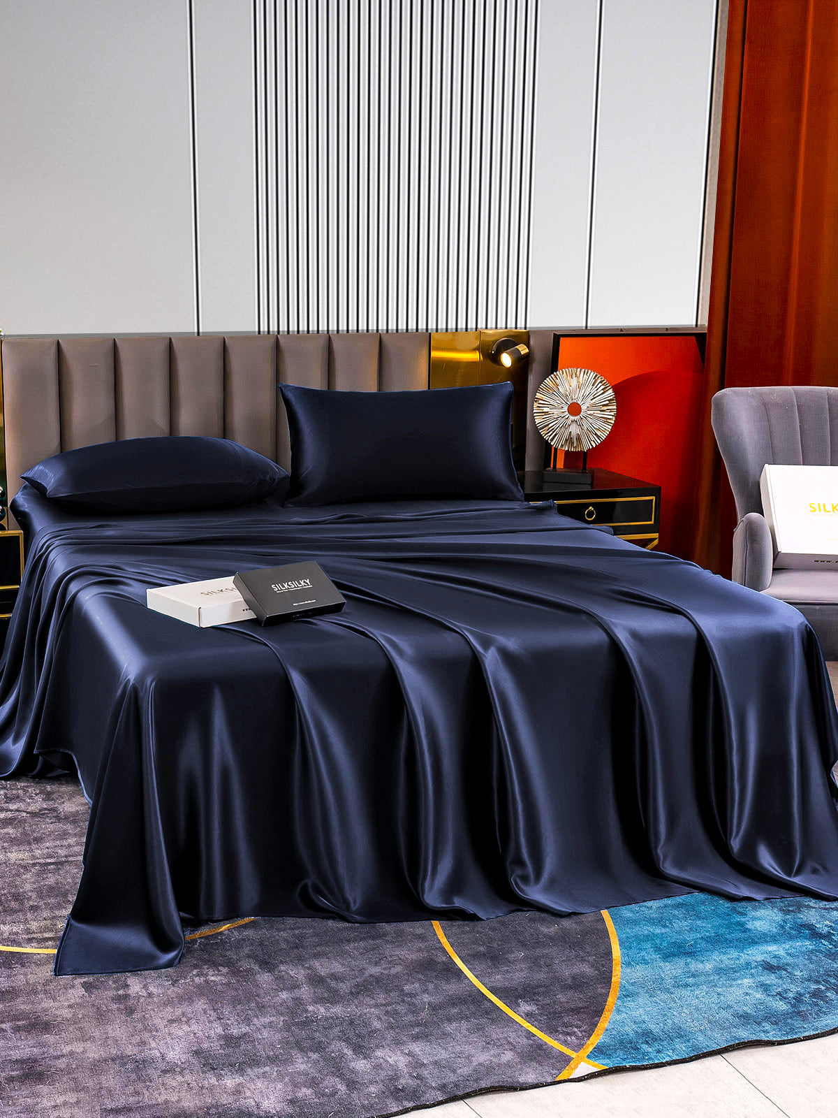 [Mørke blå] SilkSilky-NO 22Momme Bedding Set 005