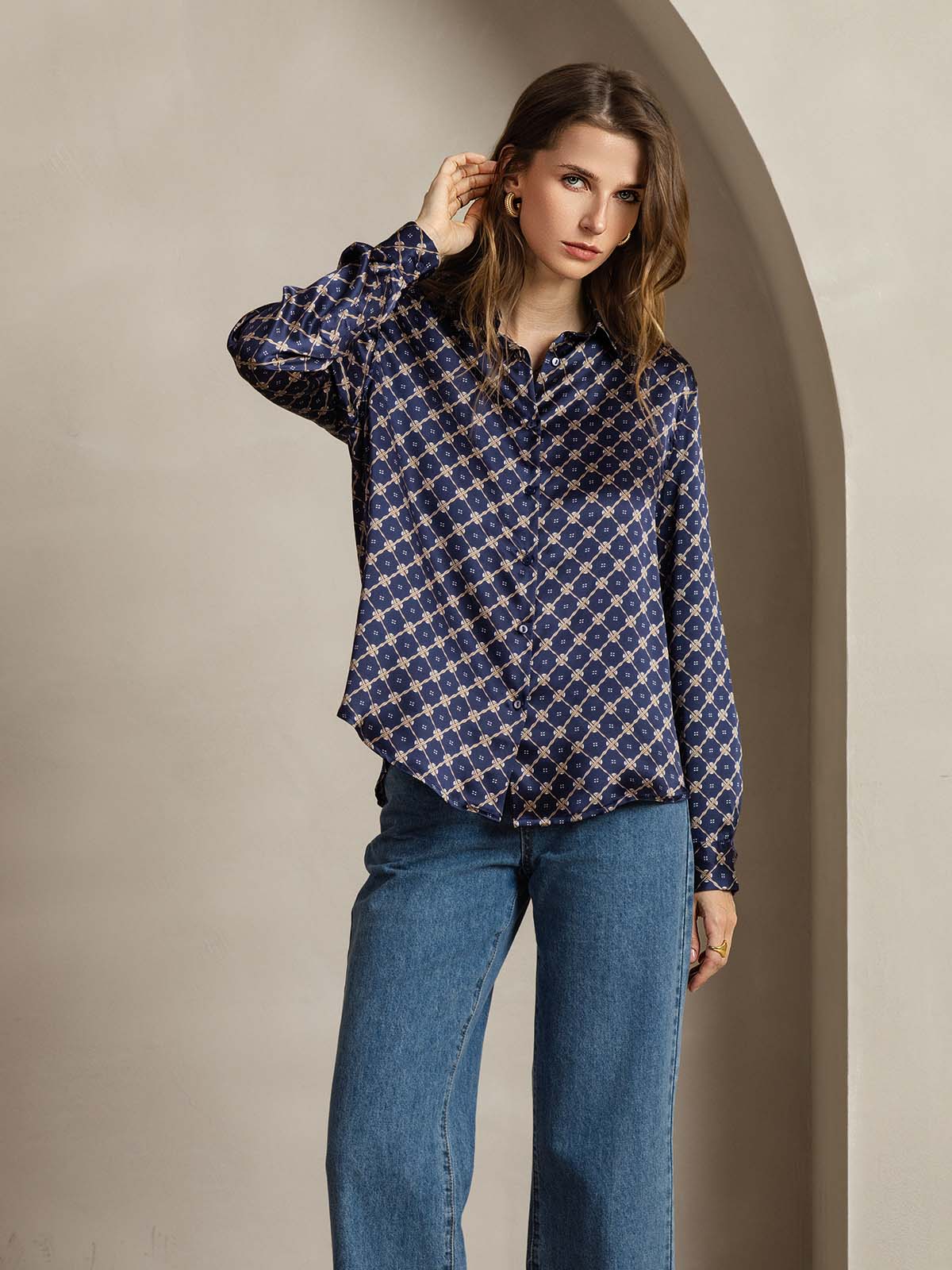 [Marine Kjede] SilkSilky-NO Silke Womens Shirt 005