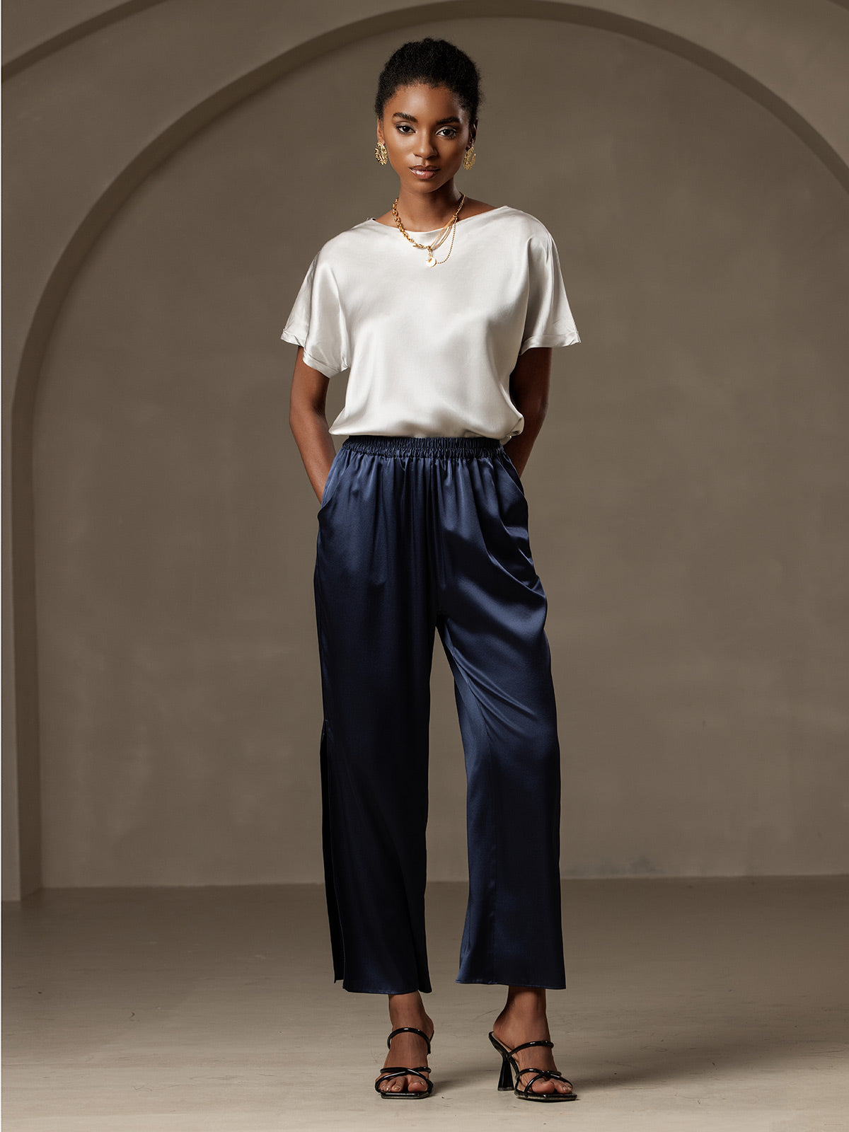 [Lysegrå] SilkSilky-NO 19Momme Silke Womens T-Shirt 006,