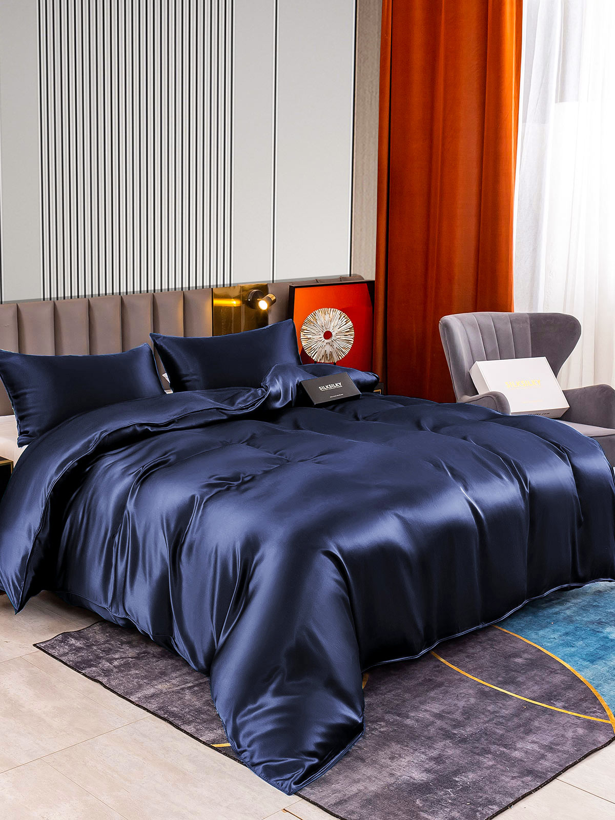 [Mørke blå] SilkSilky-NO 22Momme Bedding Set 002