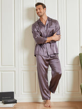 [Lilla Grå] SilkSilky-NO Long Sleeve Lapel Collar Pyjamas for menn 001