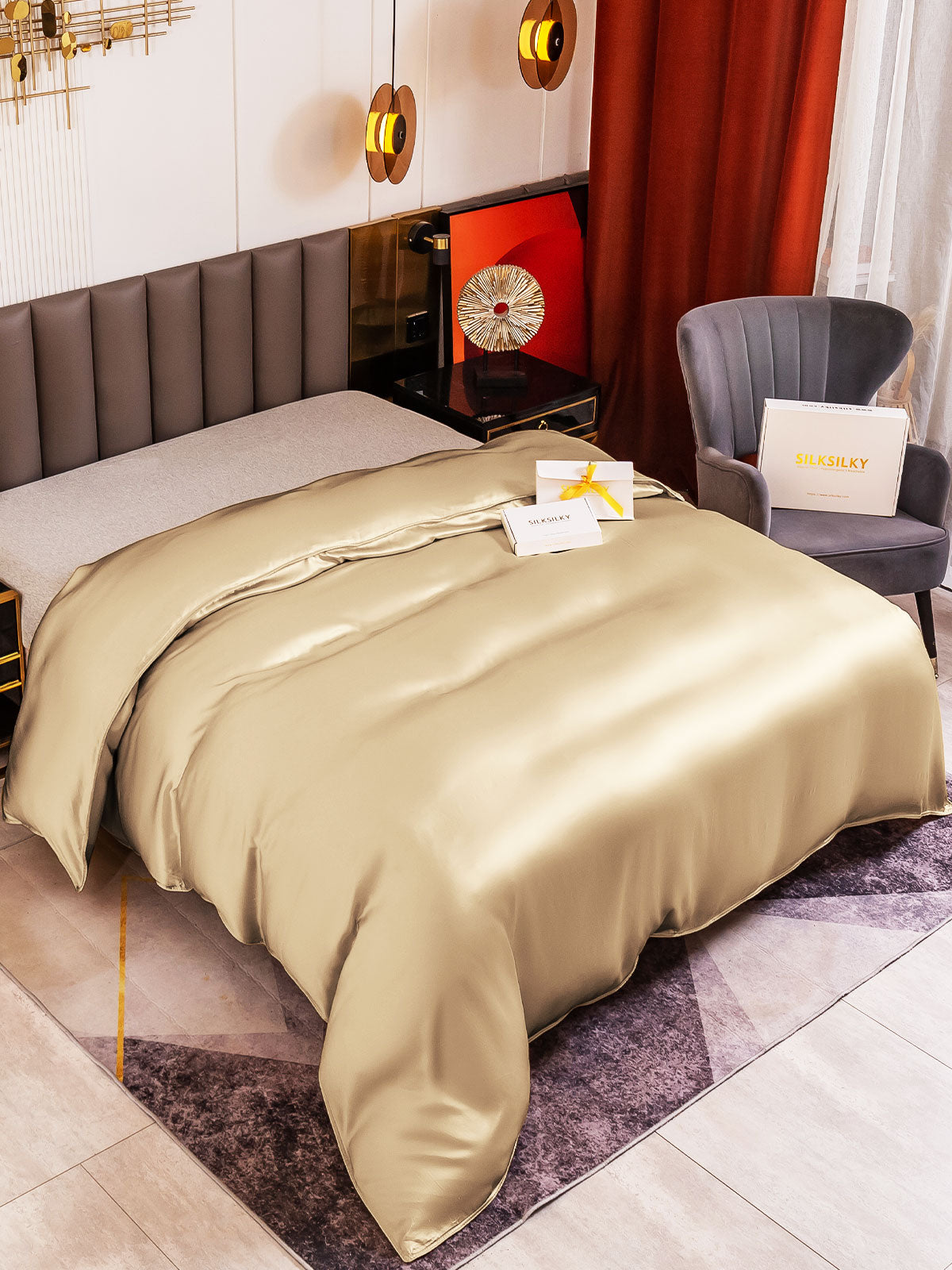 [Beige] SilkSilky-NO 19Momme Duvet Cover 001