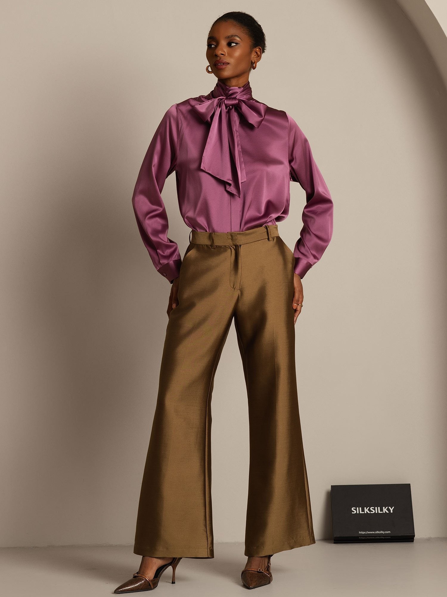 [Bronse] SilkSilky-NO 32Momme Silk-Wool Blend Womens Pants 006,