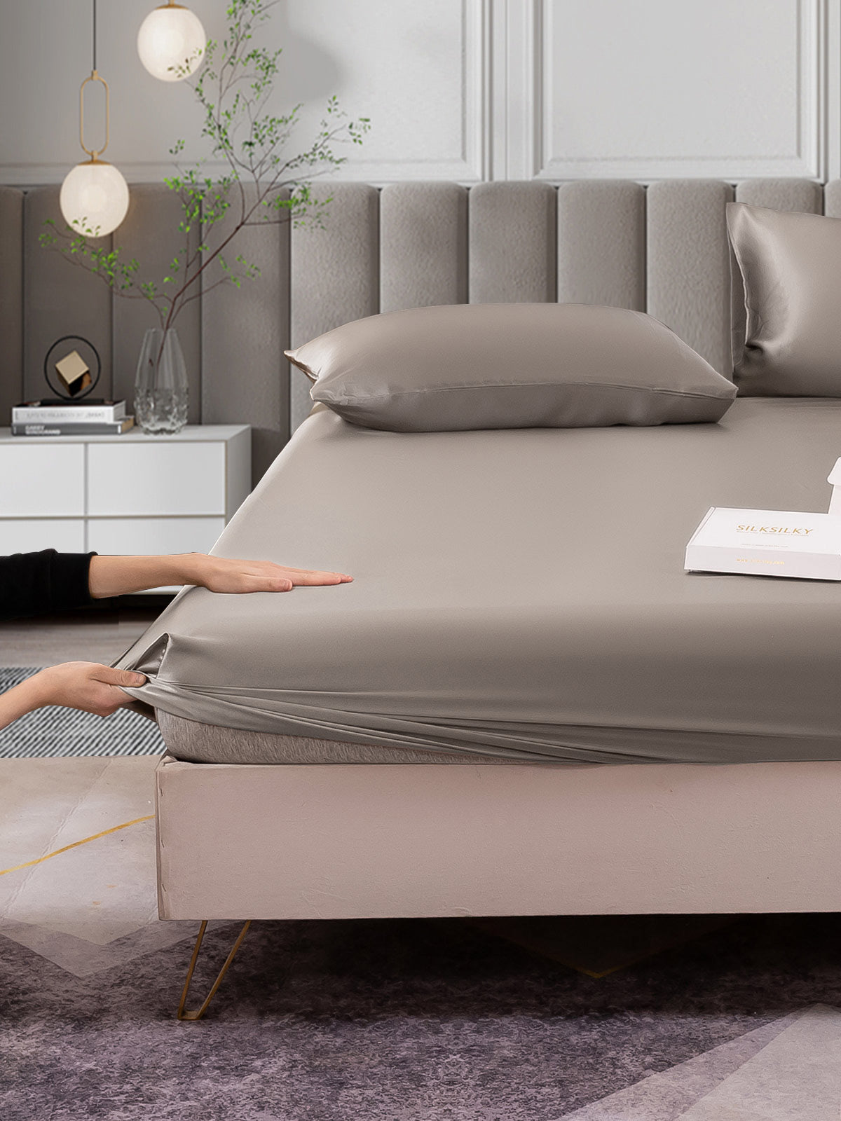 [Grå] SilkSilky-NO 25Momme Bedding Set 006