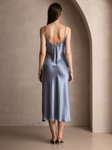 [Gråblå] SilkSilky-NO Spaghetti Strap V Neck Kjole 002