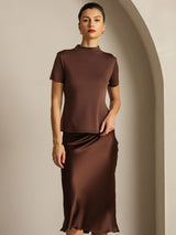 [Kaffe] SilkSilky-NO 100% Silk Jersey Short Sleeve Falsk Krage T-skjorte for Kvinner 009