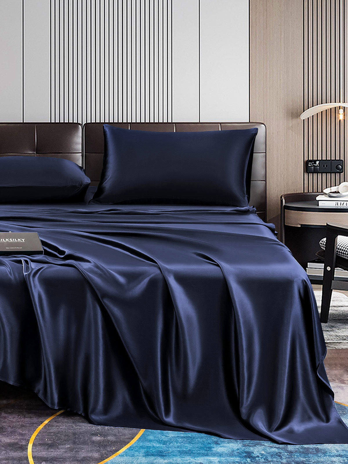 [Mørke blå] SilkSilky-NO 22Momme Bedding Set 003