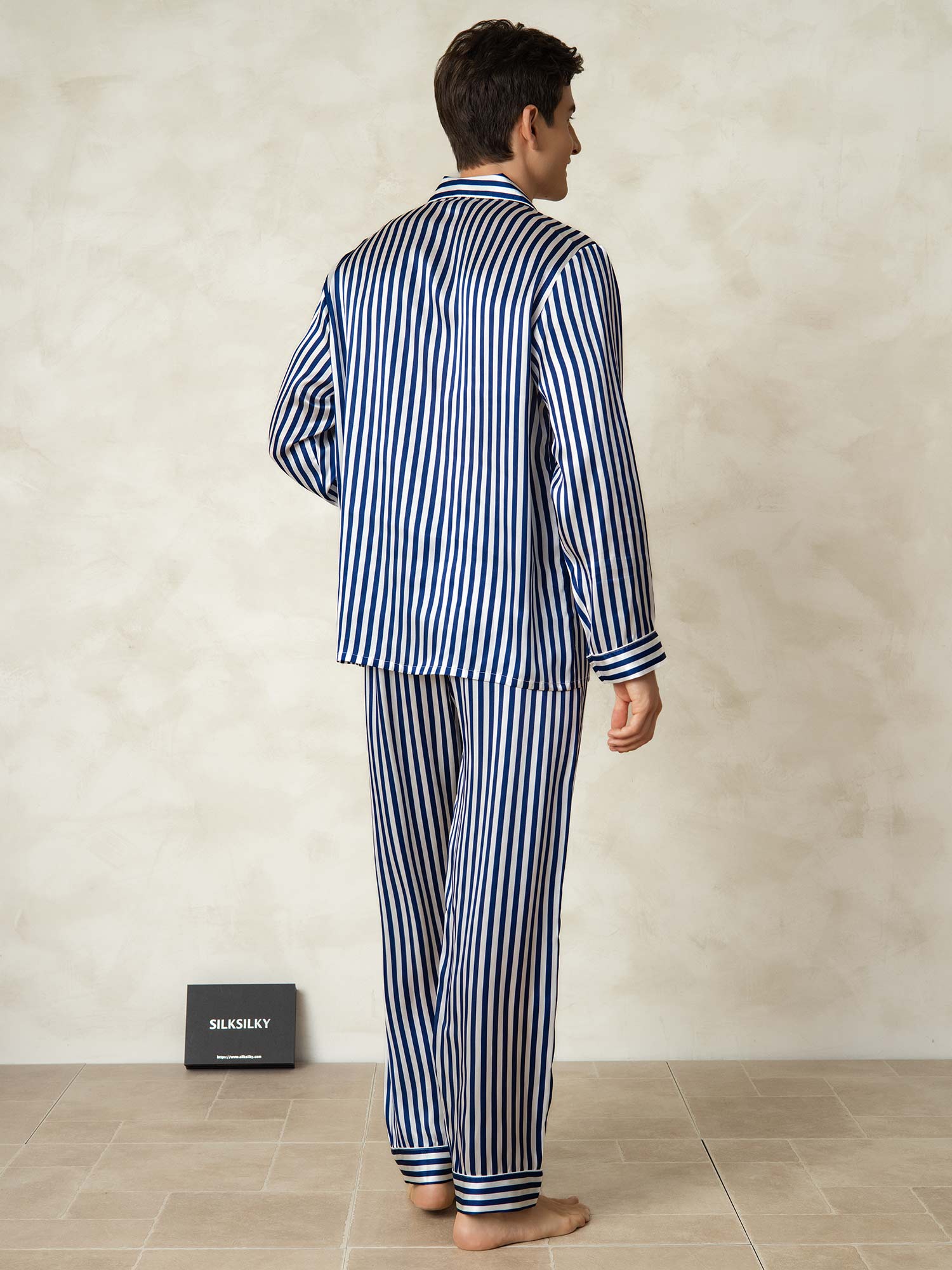 [Marine Stripe] SilkSilky-NO 19Momme Mens Pajamas 002