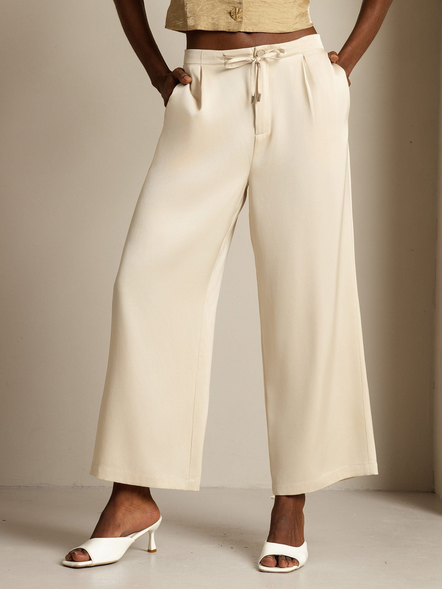 [Beige] SilkSilky-NO 19Momme Silke Womens Pants 001