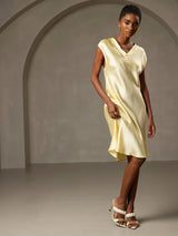 [Gul] SilkSilky-NO Cap Sleeve V Neck Nattkjole 006