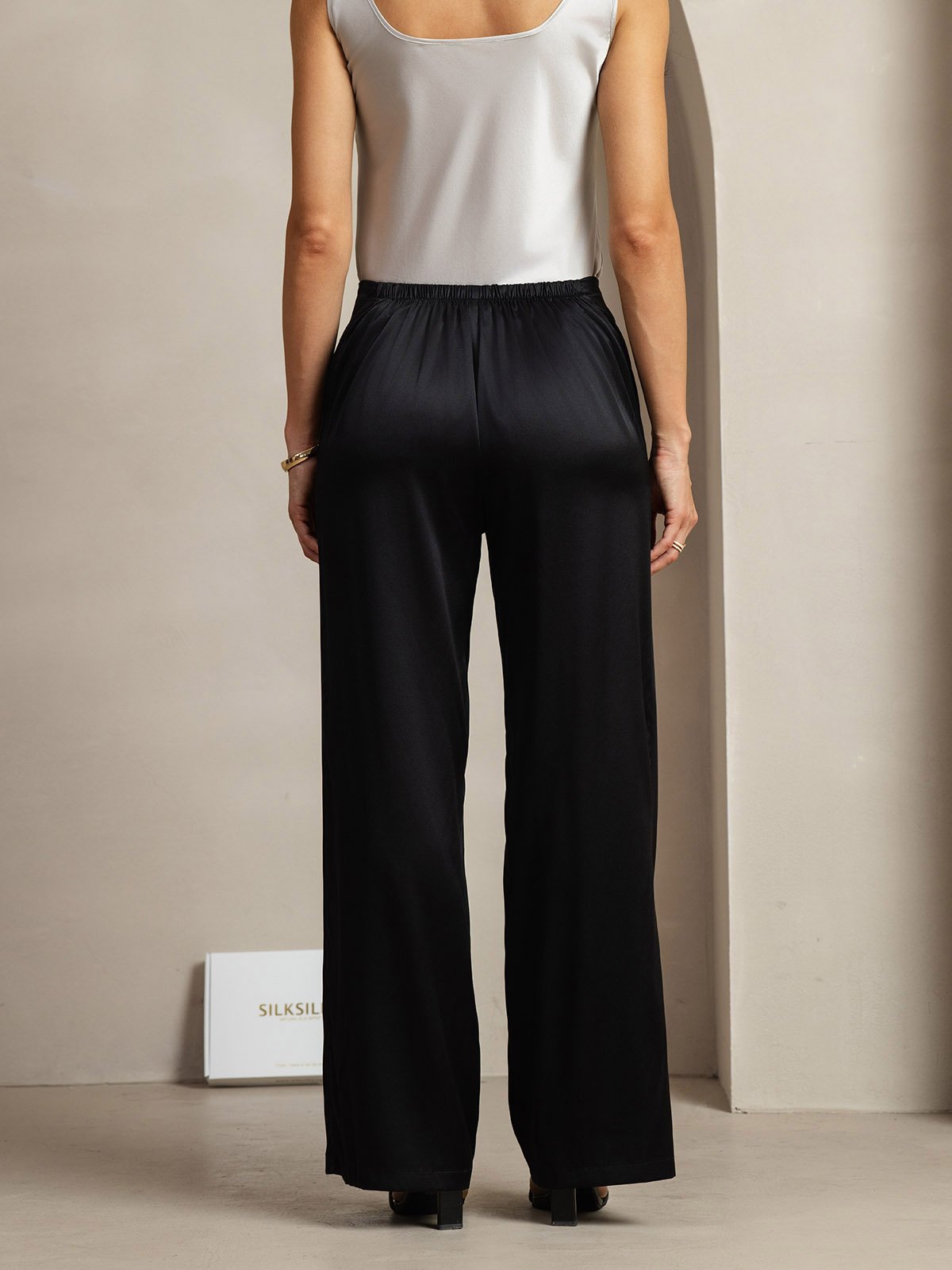 [Svart] SilkSilky-NO 19Momme Silke Womens Pants 004