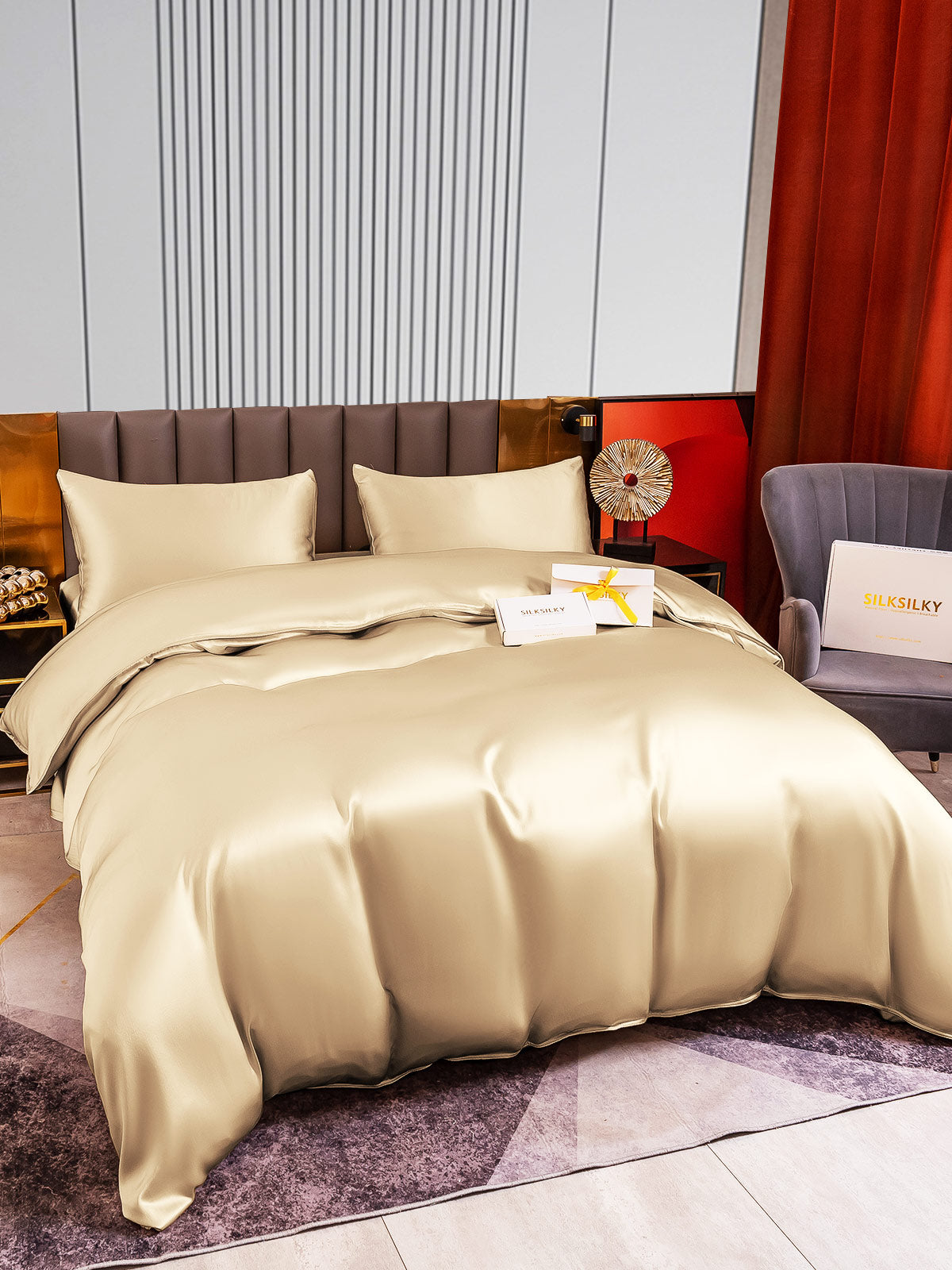 [Beige] SilkSilky-NO 22Momme Bedding Set 004