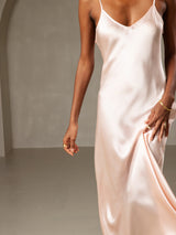 [Rosa] SilkSilky-NO Spaghetti Strap V Neck Kjole 005