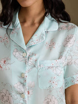 [Himmelsblå Blomster] SilkSilky-NO Short Sleeve Notch Collar Pyjamas for Kvinner 005