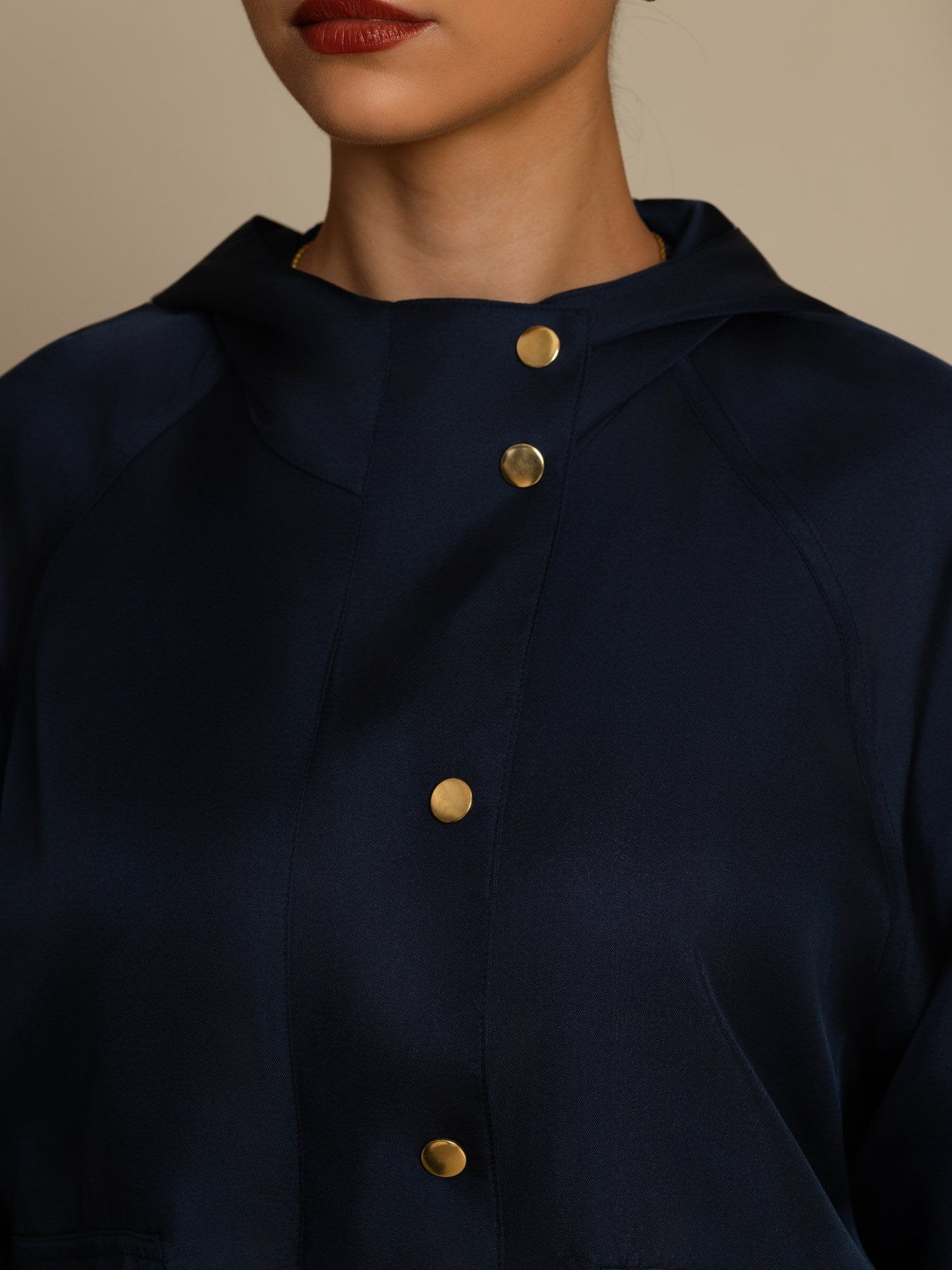 [Mørkeblå] SilkSilky-NO Langermet Høy Hals Yttertøy for Kvinner 006