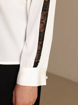 [Hvit] SilkSilky-NO Long Sleeve Keyhole Neck Damebluser 005